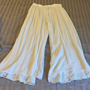 Drawstrings 100% cotton gauze white pants